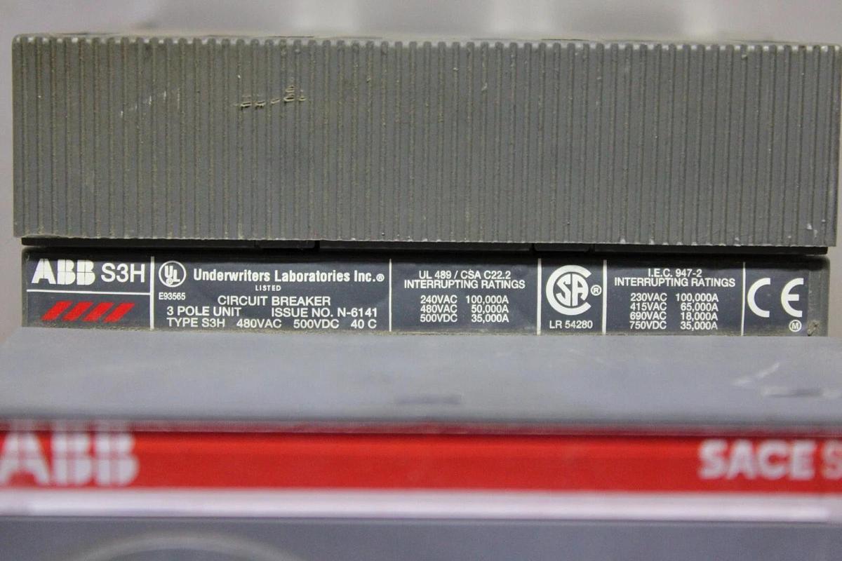 Used ABB CIRCUIT BREAKER SACE S3 S3H 225 AMP 480 VAC 500 VDC 3-POLE **WARRANTY**