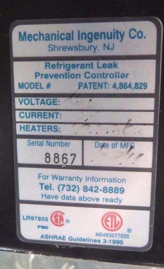 Used MECHANICAL INGENUITY PRELERT & PREVAC CHILLER PRESSURE ALARM REFRIGERANT LEAK