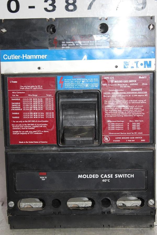 Used EATON MOLDED CASE SWITCH LS36060YE 600 AMP 600 VAC 3-POLE 50/60 HZ *WARRANTY*