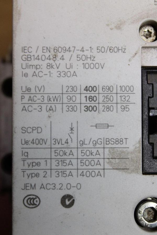 Used SIEMENS CONTACTOR 3RT1066-6...6 600 VAC 330 AMP 3-PHASE 300 HP COIL: 120 VAC