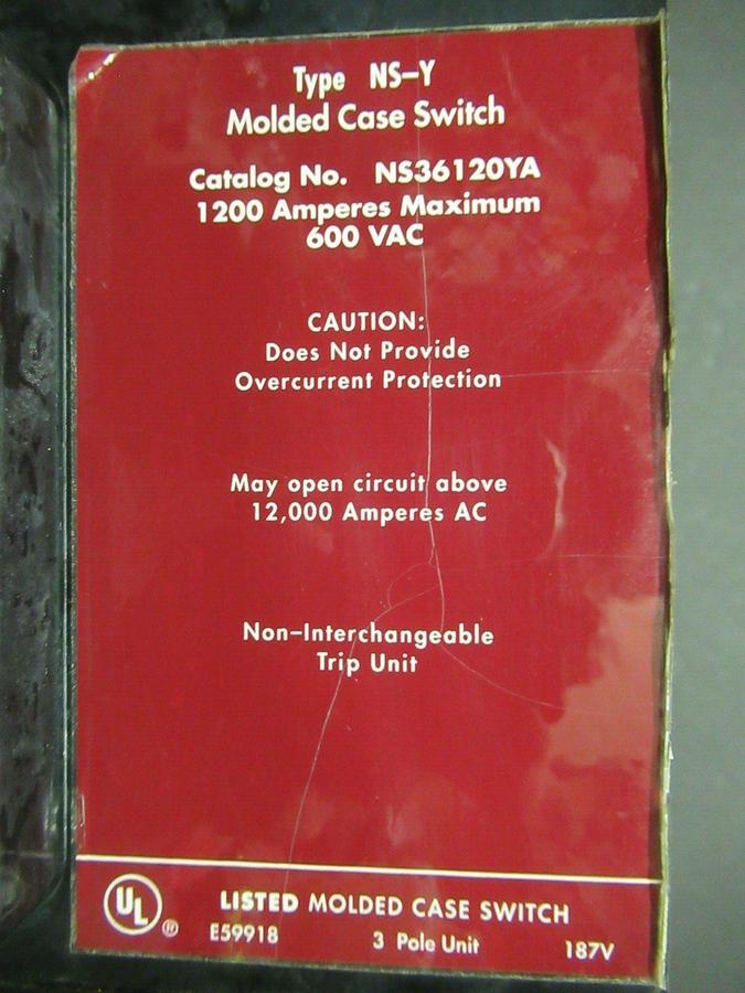 Used CUTLER HAMMER MOLDED CASE SWITCH 1200 AMP 600 VAC 3-POLE 3PST *WARRANTY*