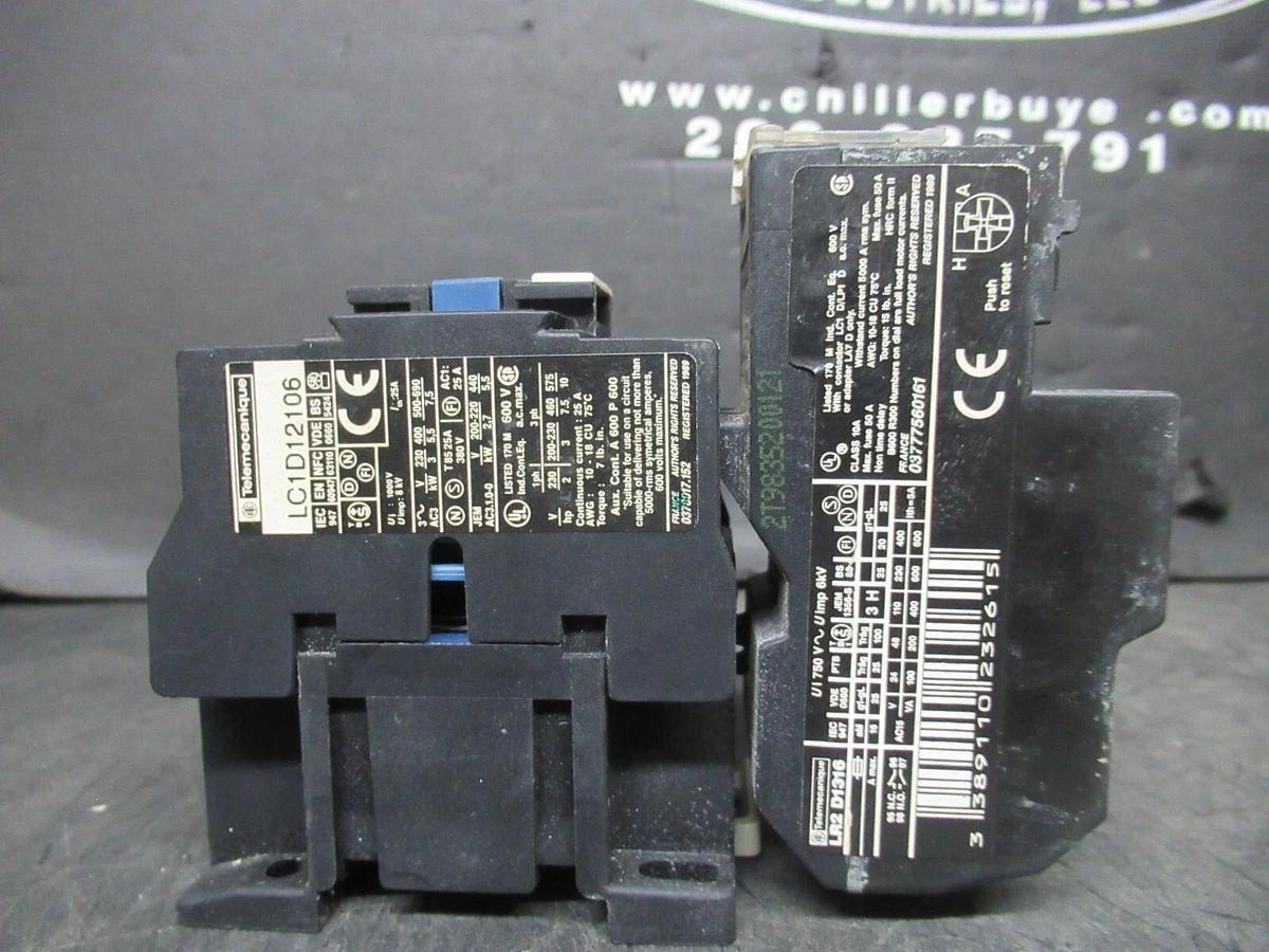 Used TELEMECANIQUE STARTER LC1D12106 W/ OVERLOAD RELAY LR2-D1316 25 AMP 600 VAC 10 HP