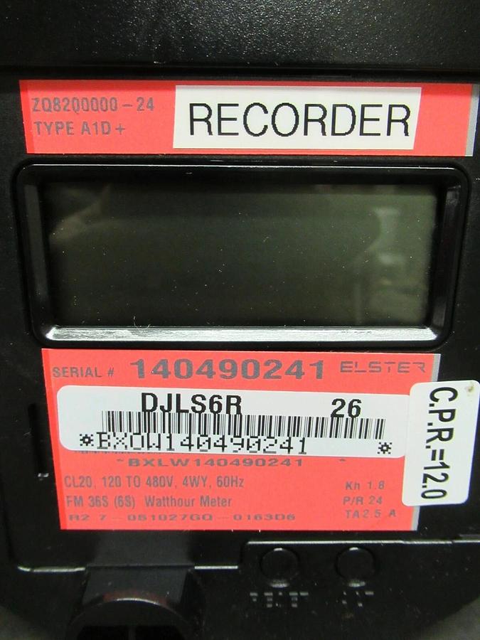 ELSTER WATTHOUR METER DJLS6R BXLW140490241 120/480V FOR TRANSFORMER