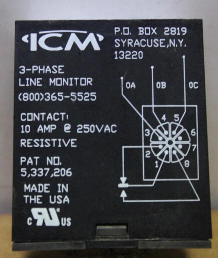 Used ICM 3-PHASE LINE MONITOR RELAY ICM415 10 AMP 240 VAC **WARRANTY**