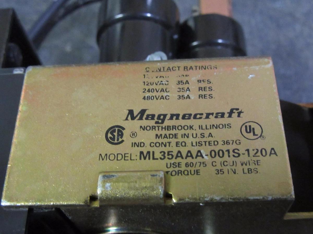 Used MAGNECRAFT FUSIBLE MERCURY RELAY 35 AMP 3 PHASE 480V MODEL: ML35AAA-001S-120A