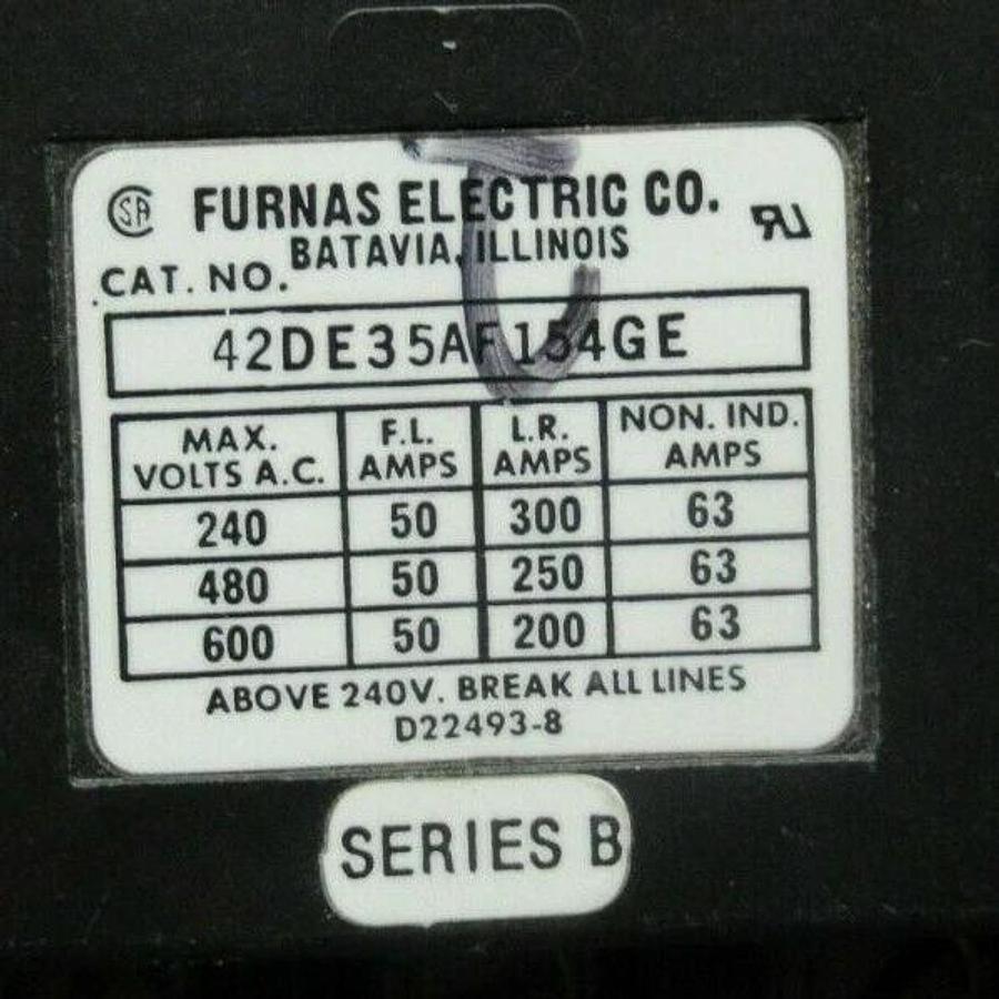 Used FURNAS CONTACTOR 42DE35AF154GE 50 AMP 600 VAC 3-POLE 3-PHASE **WARRANTY**