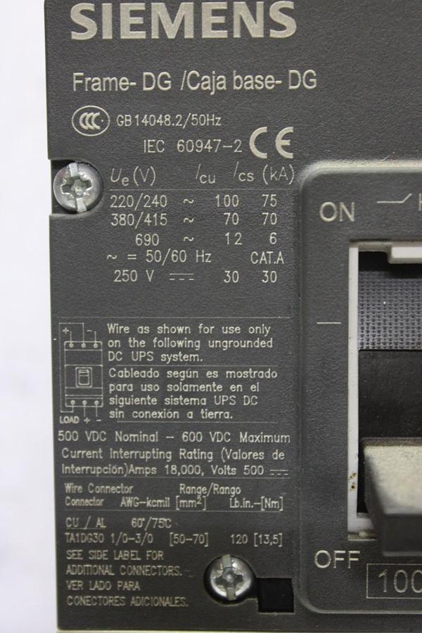 Used SIEMENS HDGA CIRCUIT BREAKER HDX3B100 100 AMP 600 VAC 3-POLE **WARRANTY**