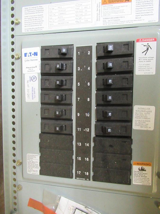 Used EATON POW-R-LINE MAIN SERVICE PANEL PRL1A EZB2036R 100 AMP 240/120 VAC 1 PHASE