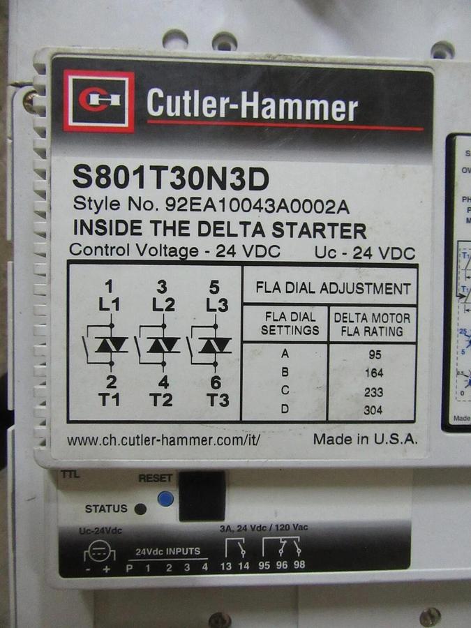 Used 304 AMP CONTINUOUS CUTLER HAMMER INSIDE THE DELTA - SOFT STARTER T801T30N3D