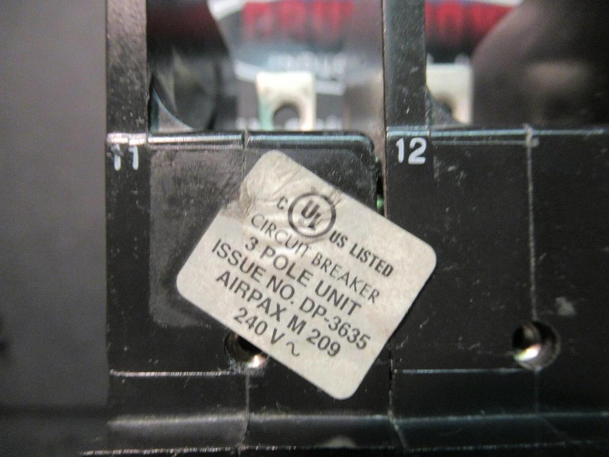 Used AIRPAX 3 POLE 53 AMP BREAKER 240 VAC 219-3-2599-410 HH83XB410-B DP-3635 LR26229