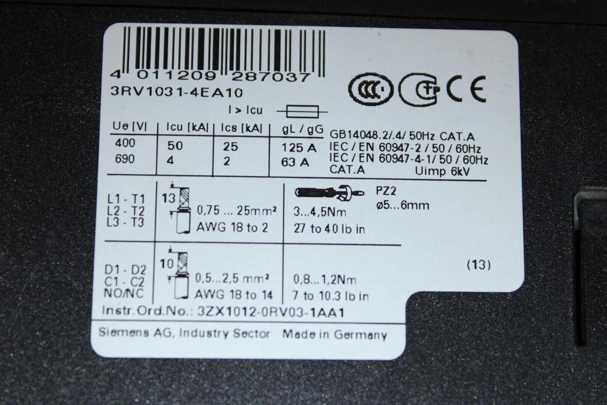 Used SIEMENS MANUAL MOTOR CONTROLLER 22-32 AMP 600 VAC 3 PHASE MODEL: 3RV1031-4EA10