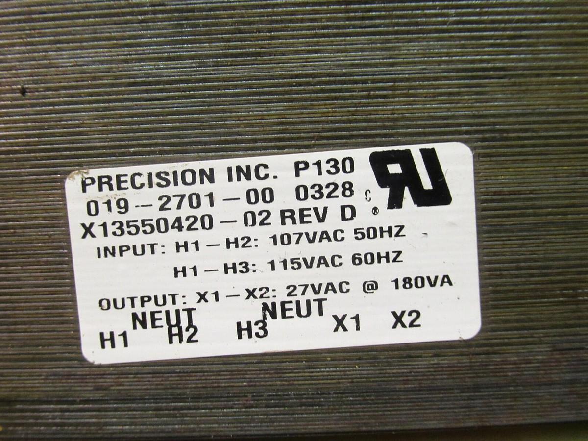 Used PRECISION INC. 019-2701-00 CONTROL TRANSFORMER X13550420-02 115 VAC PRI TO 27 V