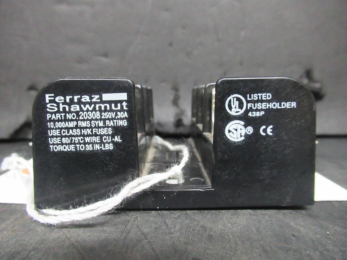 Used FERRAZ SHAWMUT THREE POLE FUSE BLOCK 20308 250 VOLT 30 AMP CLASS H/K *WARRANTY*