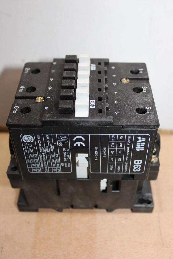 Used ABB CONTACTOR B63 600 VOLT 3-POLE 3-PHASE 60 HP 85 AMP COIL: 120V
