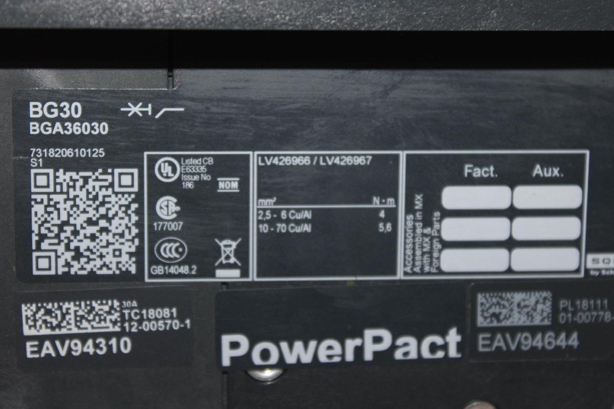 Used SQUARE D I-LINE CIRCUIT BREAKER FA34100 SERIES 2 100 AMP 480 VAC 3-POLE