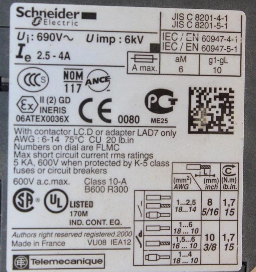 Used SCHNEIDER STARTER LC1D09 25 AMP 600 VAC 7.5 HP W/ LRD-08 *WARRANTY*