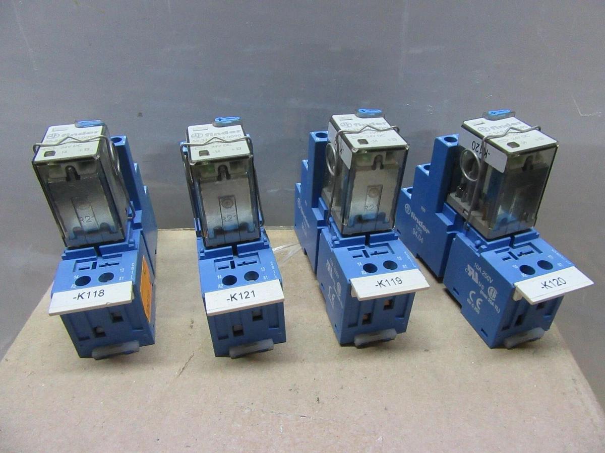 Used LOT OF 4 FINDER RELAY 55.34.9.024.0090 7 AMP 24 VDC W/ 94.04 BASE