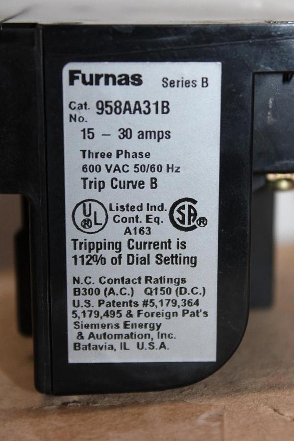 Used FURNAS OVERLOAD RELAY 958AA31B 15-30 AMP 3-PHASE 600 VOLT **WARRANTY**