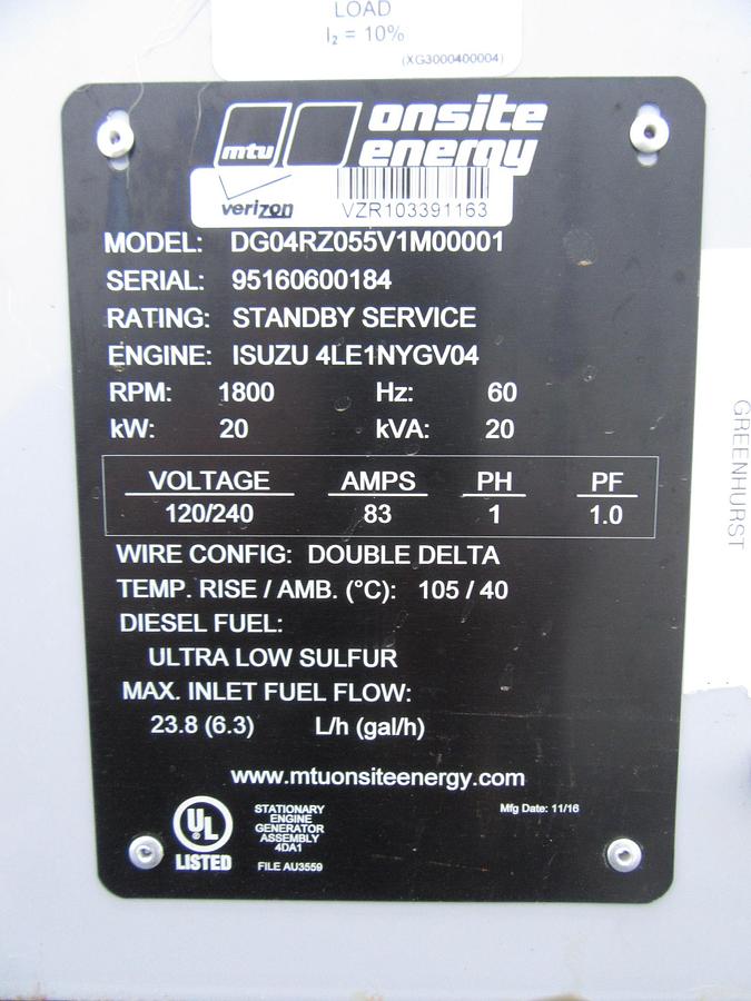Used 20 KW DIESEL GENERATOR MTU 120/240 V 4LE1 ISUZU SOUND ENCLOSED 164 HRS  VIDEO