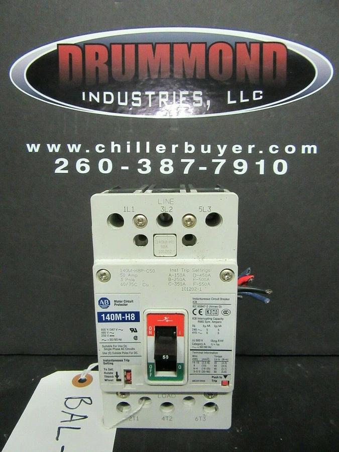 Used 50 AMP ALLEN BRADLEY BREAKER 140M-H8P-C50 SER. B 3 POLE 480 VAC **WARRANTY**