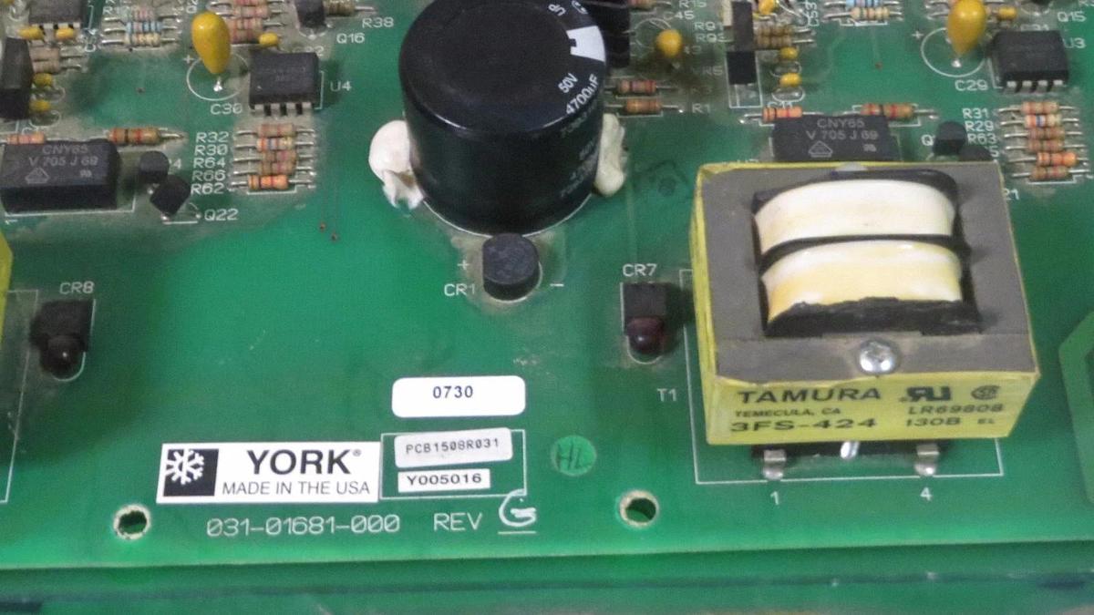 Used YORK CIRCUIT BOARD VFD GATE CONTROL WITH BASE BOARD MODEL: 031-01681-000 REV G