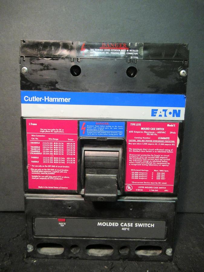 Used CUTLER HAMMER LSYE MOLDED CASE SWITCH 600 AMP 600 VAC 3 POLE LS36060YE MODEL E