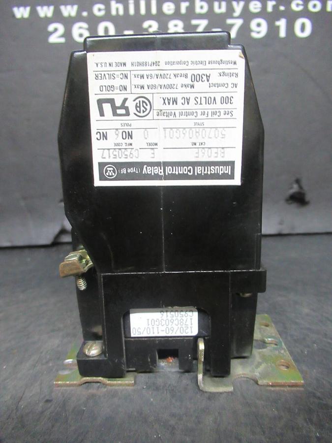 Used WESTINGHOUSE INDUSTRIAL CONTROL RELAY BF06F MODEL E 6-NC 60 AMP 120 VAC