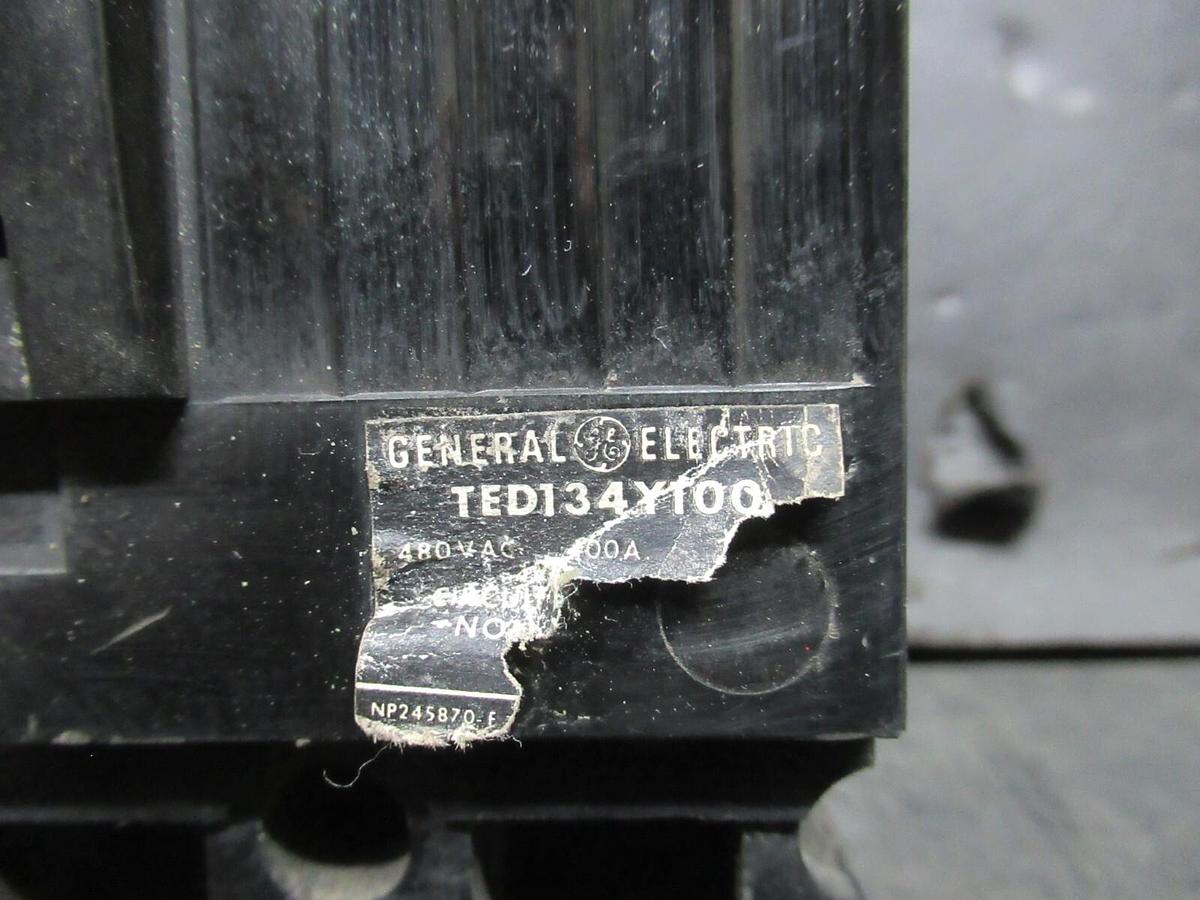 Used GENERAL ELECTRIC MOLDED CASE SWITCH TED134Y100 480 VAC 100 AMP 3-POLE