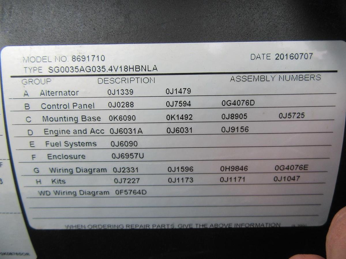 Used 35 KW GENERATOR GENERAC NATURAL GAS LP PROPANE 120/240 VOLT 1 PH 30 KW 40KW 2016