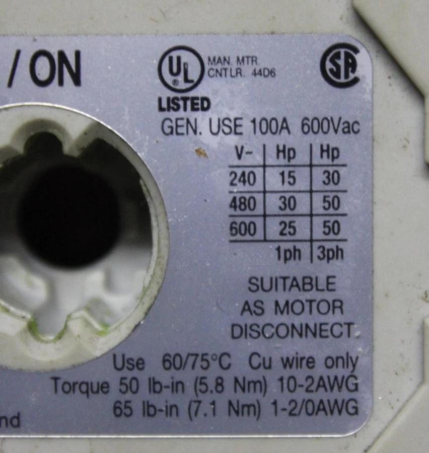 Used HUBBELL SAFETY DISCONNECT ENCLOSURE HBDLS10AC 100 AMP 600 VAC W/ HBDL60100RS