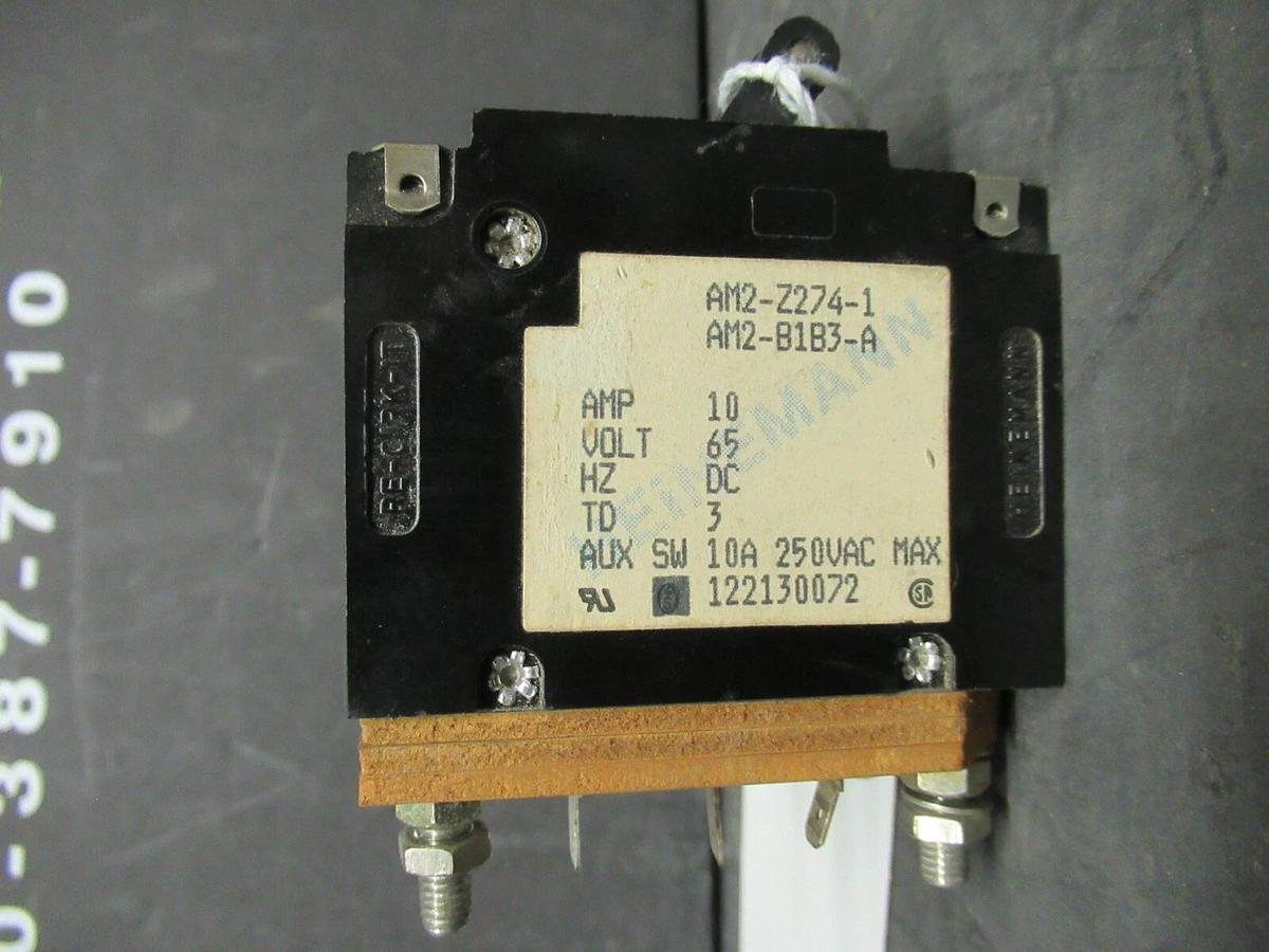 Used 10 AMP HEINEMANN 2 POLE BREAKER AM2-Z274-1 65 VOLT
