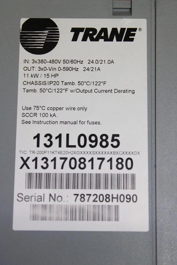 Used TRANE TR200 VARIABLE FREQUENCY DRIVE 131L0985 X13170817180 11kW 15HP 480V