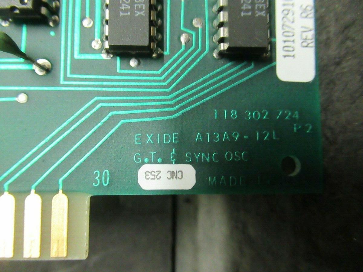 Used EXIDE A13A9-12L G.T. & SYNC OSC BOARD MODULE 118302724 REV P2 101072910 REV R6