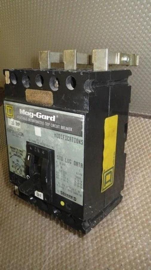Used SQUARE D MAG-GUARD BREAKER 15 AMP 600 VAC 3 POLE MODEL FAP3601513M SER 2