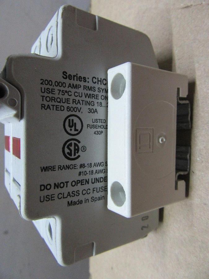 Used BUSSMANN FUSE HOLDER CHCC2DI 600 VOLT 30 AMP 2-POLE W/ AUXILLIARY CONTACTS