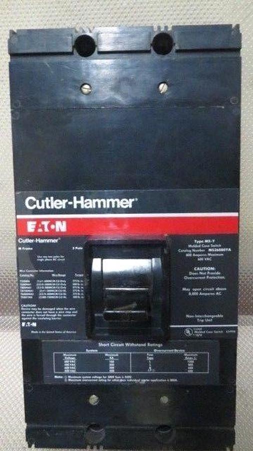 Used CUTLER HAMMER MOLDED CASE MS36080YA 800 AMP 600 VAC 3 POLE MS-Y