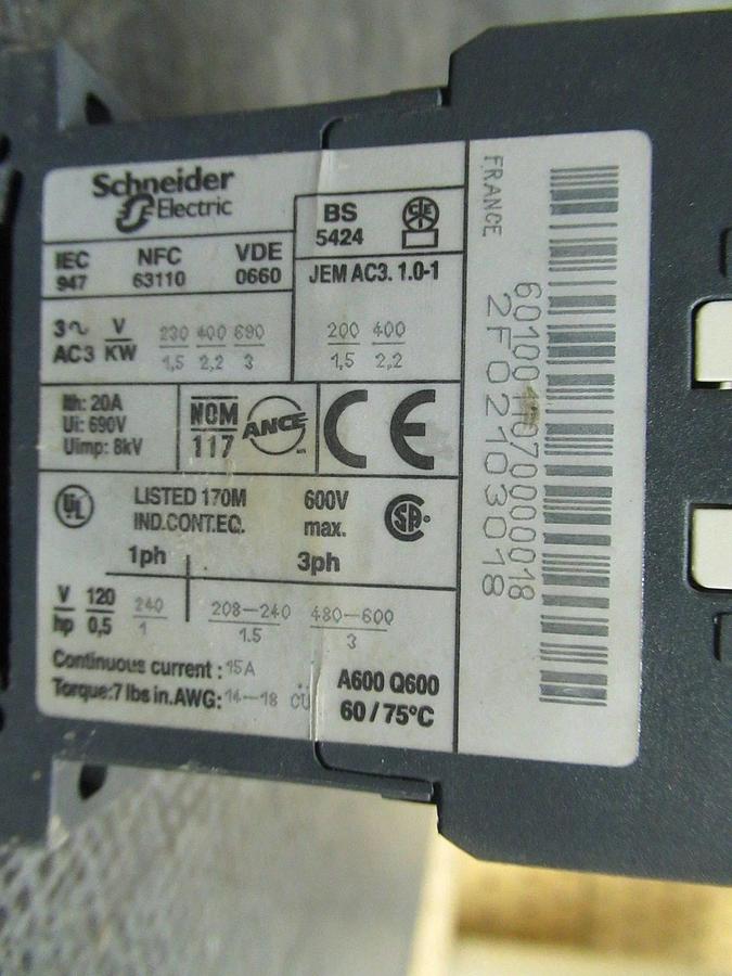 Used TELEMECANIQUE CONTACTOR LC1K06-01F7 600V 20A 3HP **WARRANTY INCLUDED**