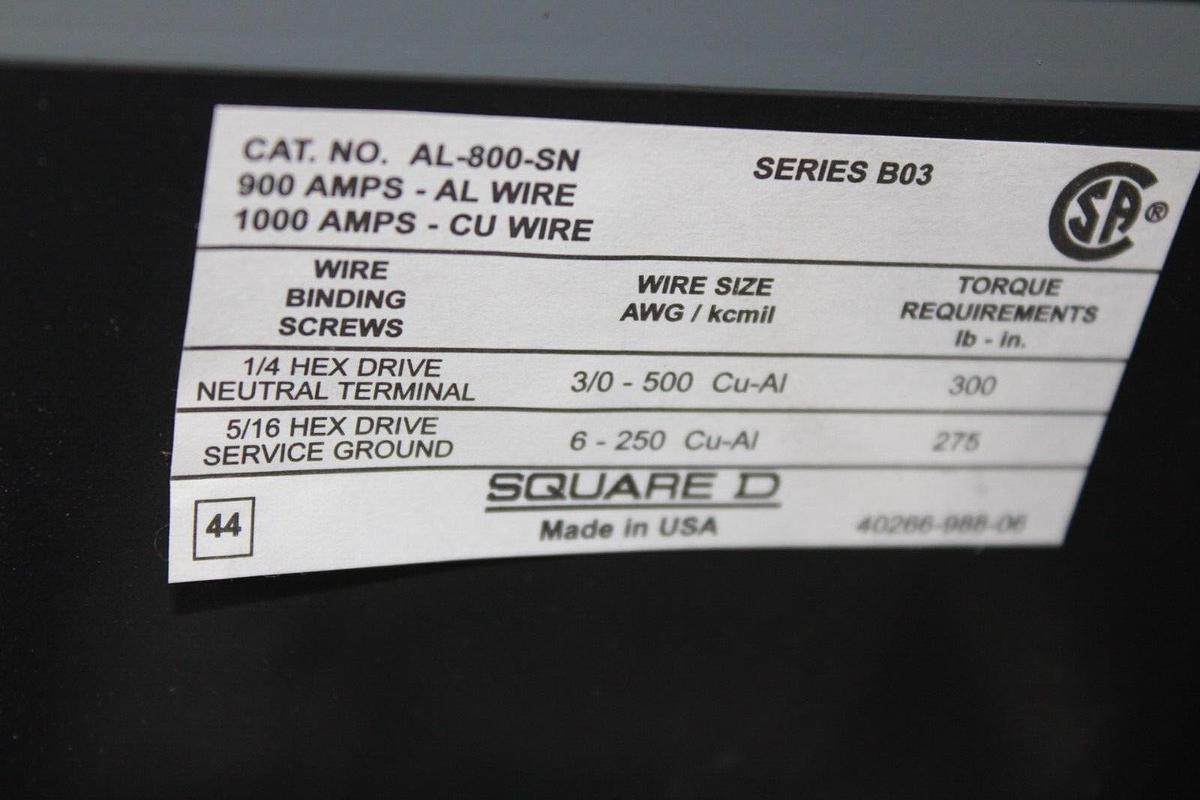 SQUARE D TYPE 1 CIRCUIT BREAKER ENCLOSURE MA1000S W/ MAL369002203 900 AMP