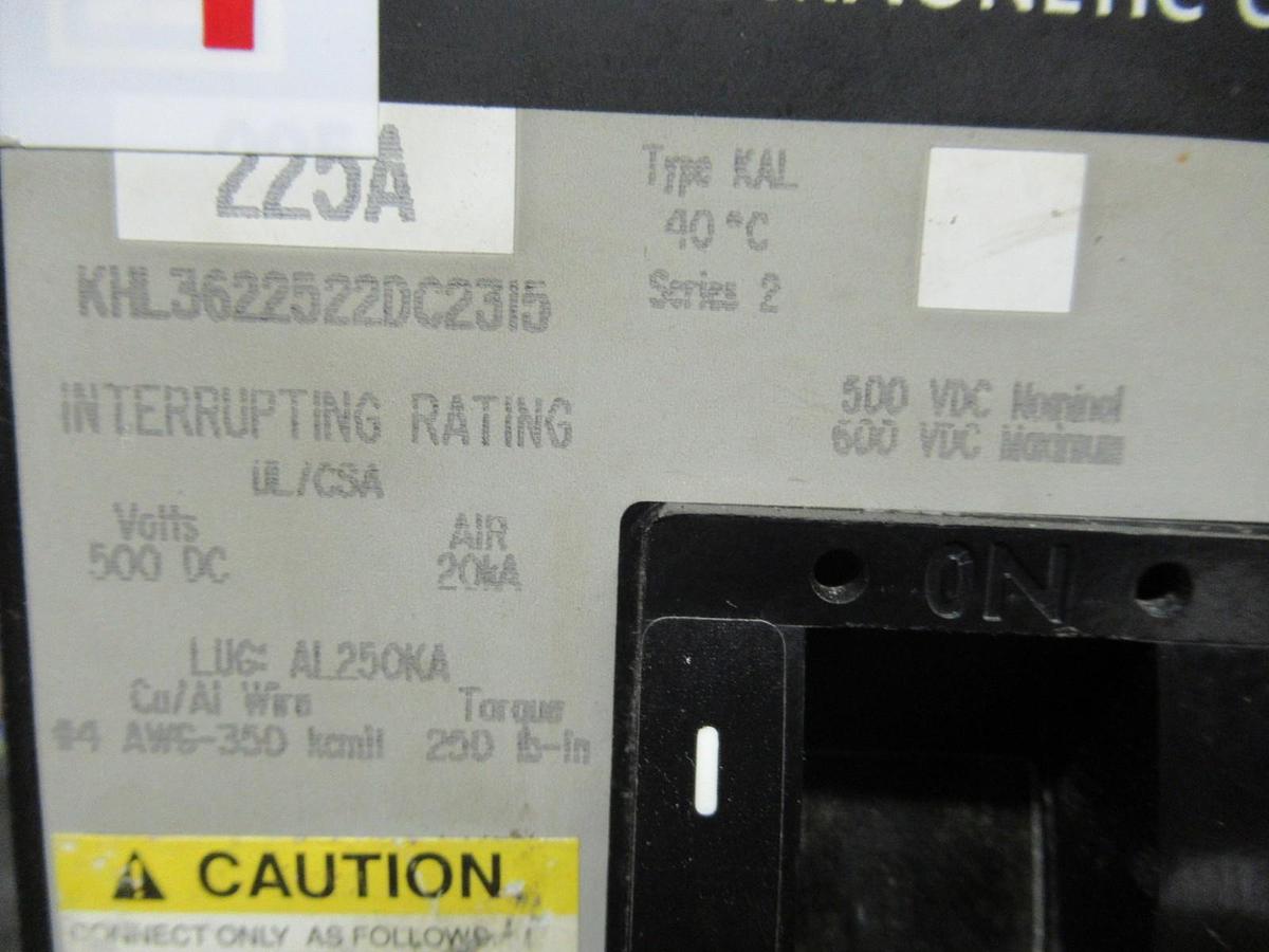 Used SQUARE D DC BREAKER KHL3622522DC2315 225 AMP 600 VDC W/ UVR TRIP & AUX SWITCH