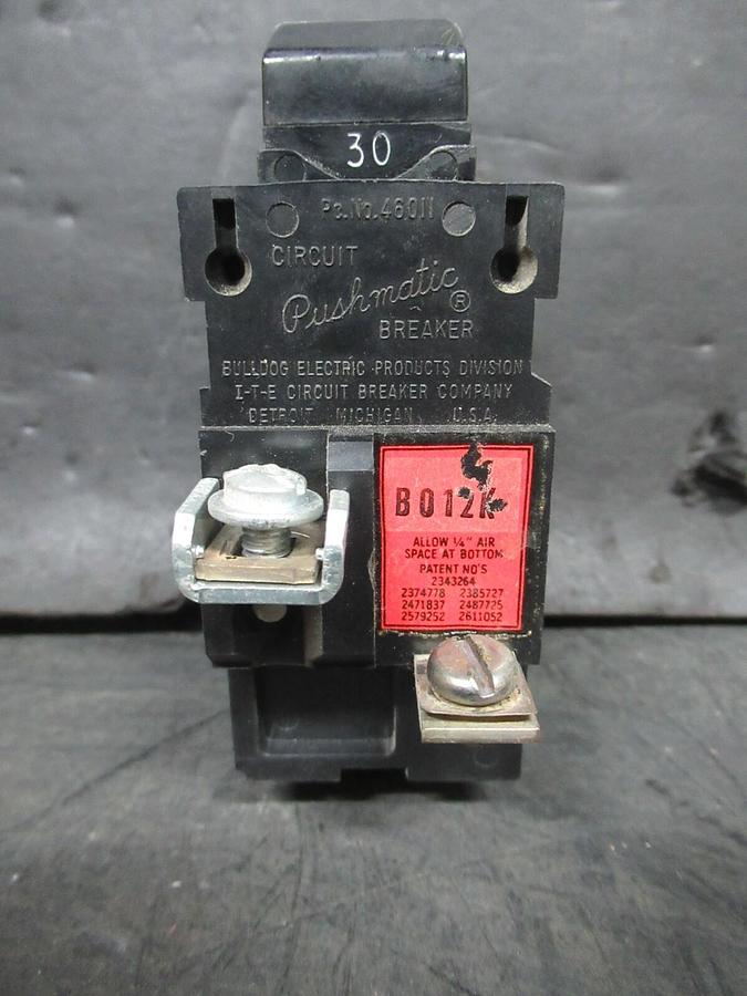 Used BULLDOG ELECTRIC / PUSHMATIC BREAKER P-280 46011 30 AMP 240 VAC 2-POLE