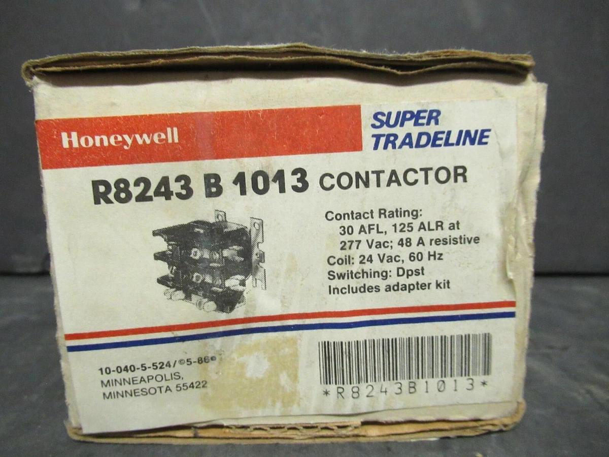 HONEYWELL CONTACTOR R8243 B 1013 30 AMP 48 AMP/RES 277 VAC 60 HP COIL: 24 V