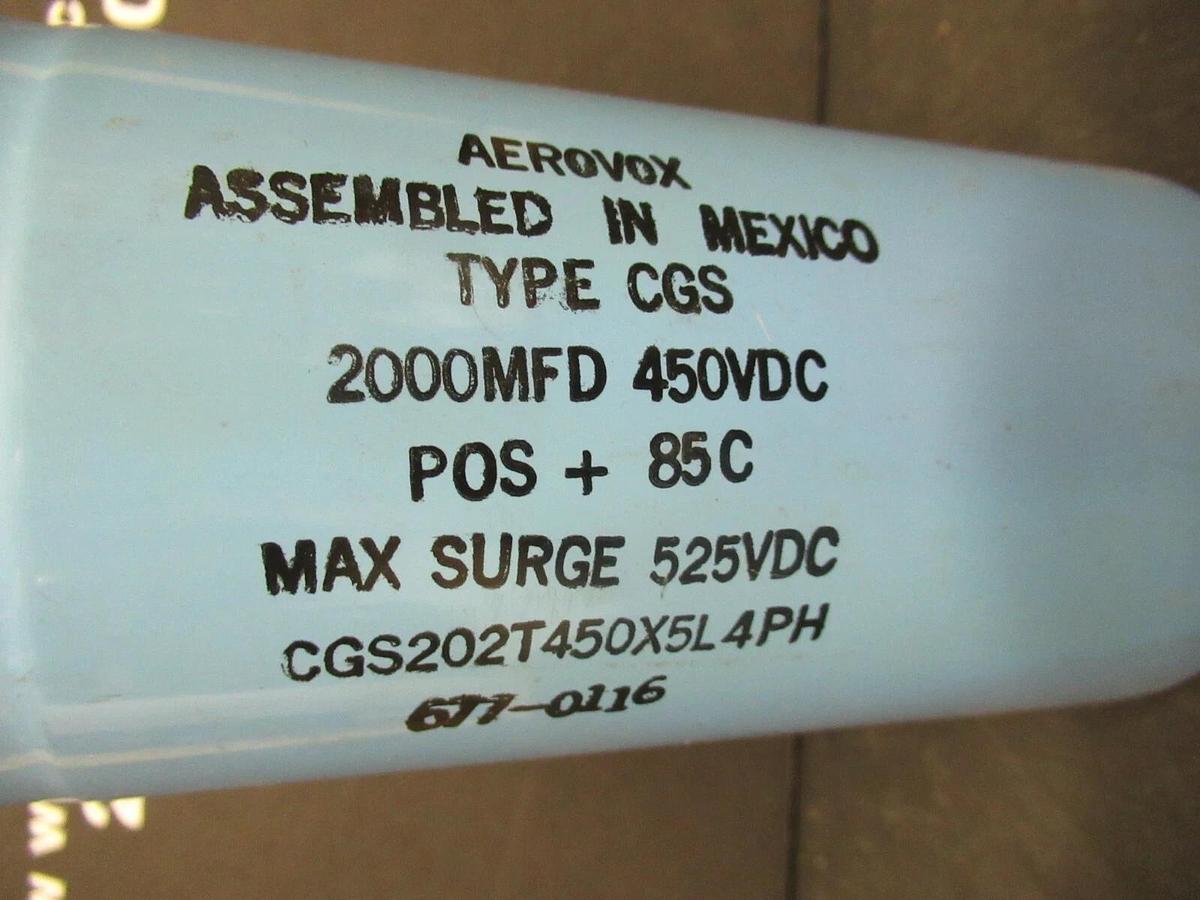 Used AEROVOX CAPACITOR CGS202T450X5L4PH 2000 MFD 450-525 VDC **WARRANTY INCLUDED!**