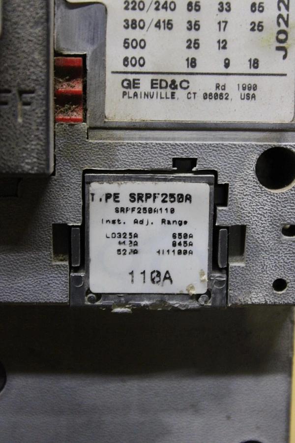 Used GE HI-BREAK CIRCUIT BREAKER SFHA36AT0250 110 AMP TRIP 600 VAC 3-POLE