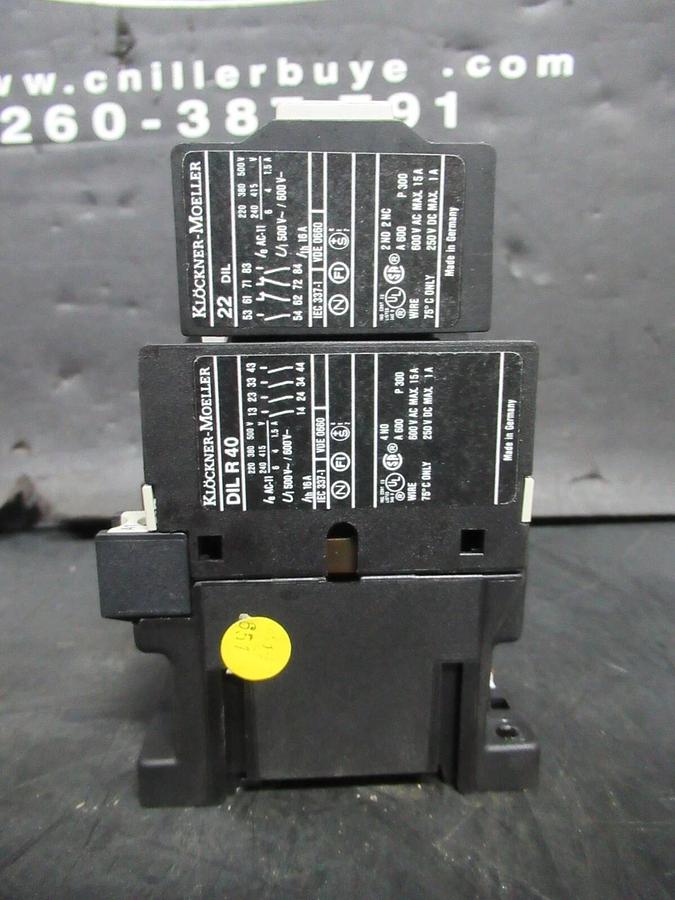 Used KLOCKNER-MOELLER CONTACTOR DIL-R-40 W/ 22-DIL 600 VAC 15 AMP COIL: 110/120 VOLT