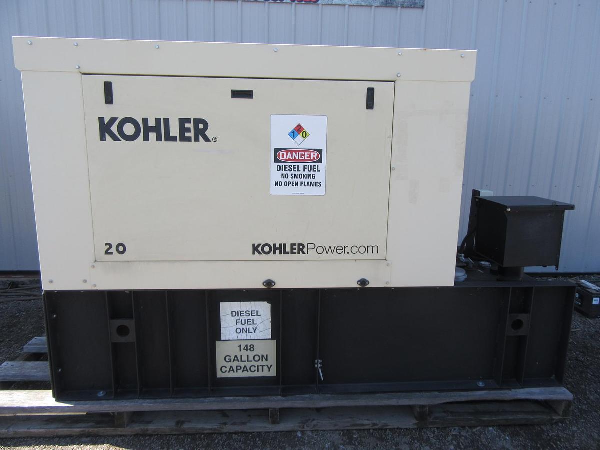 Used 20 KW DIESEL GENERATOR KOHLER 120/240V 20REOZK ENCLOSED ONLY 82 HRS