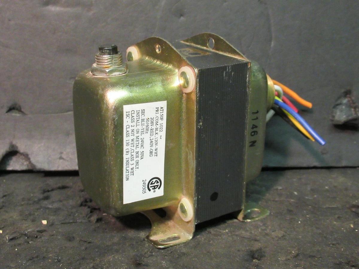 Used 0.050 (50 VA) HONEYWELL CONTROL TRANSFORMER 120 208 240 VAC TO 24 V AT150F 1022