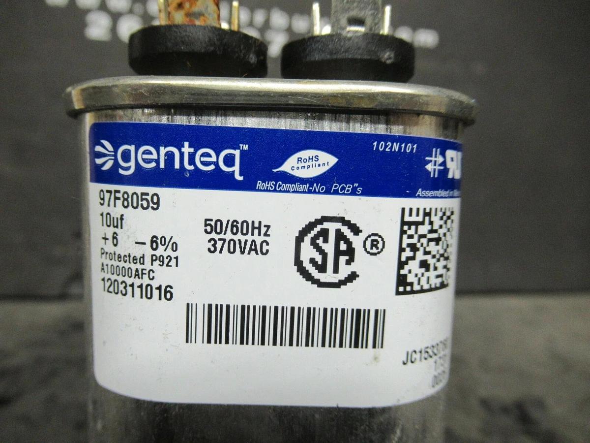 Used GENTEQ NON PCB CAPACITOR 10 uF 97F8059 370 VAC ELECTROLYTIC GENERAL ELECTRIC