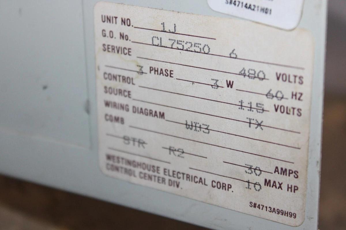 Used WESTINGHOUSE MCC MOTOR CONTROL BUCKET FREEDOM 2100 18" SIZE 1 CL75250