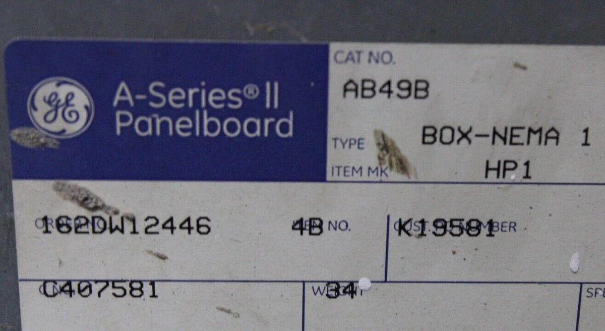 Used GENERAL ELECTRIC SERVICE PANELBOARD AB49B 225 AMP 208Y/120V 3-PHASE NEMA 1