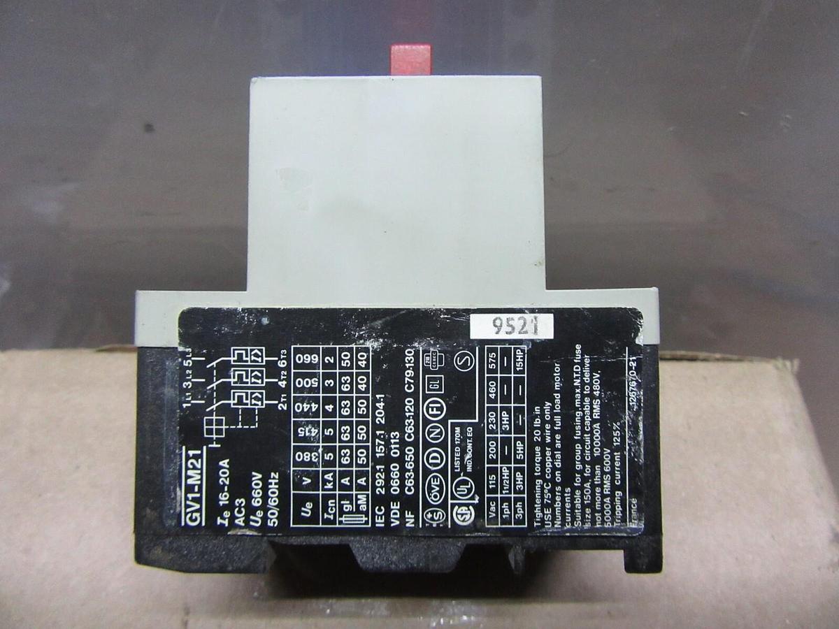 Used TELEMECANIQUE MANUAL MOTOR STARTER GV1-M21 600 VAC 15 HP 20 AMP 3-PHASE